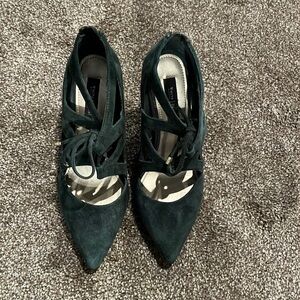 Dark Green Suede Heels